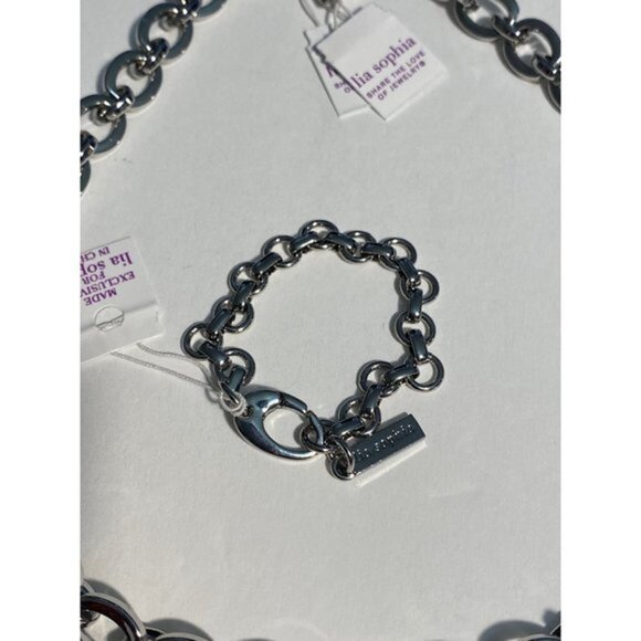 Lia Sophia Silver Tone Curb Link Chain Bracelet Set 2pcs - Picture 2 of 11